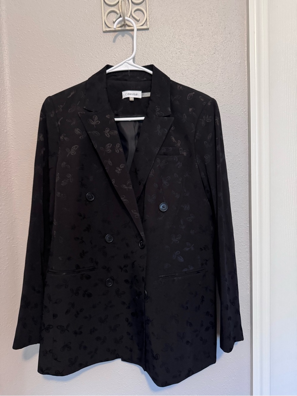 Calvin Klein Black Double-Breasted Floral Blazer